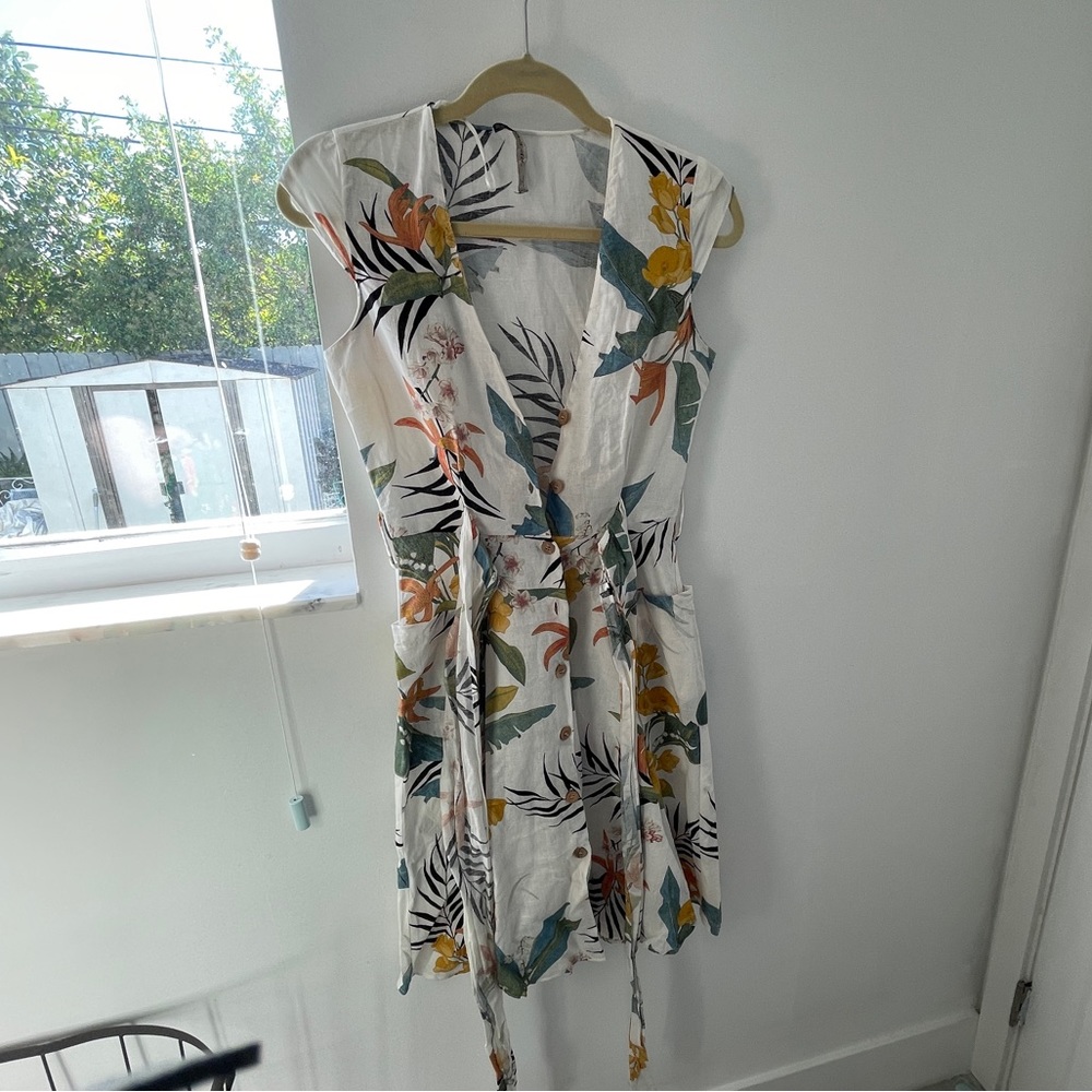 Zara tropical print linen dress.